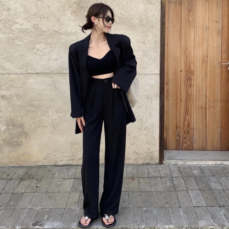 A40 Blazer Form Rộng Dài Tay Đen Thời Trang Basic