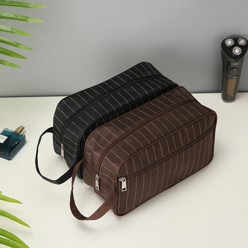 Túi Đựng Đồ Trang Điểm Hai Lớp Họa Tiết Kẻ Sọc Thời Trang Sức Chứa Lớn Cho Nam