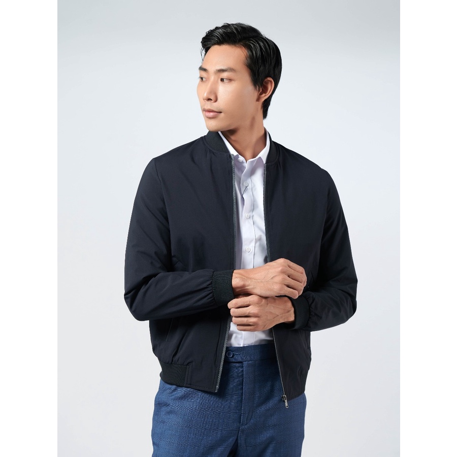 Áo khoác nam cao cấp Owen JK220719 Jeacket bomber 2 lớp màu navy trơn dáng suông bo cổ tay và gấu vải polyester