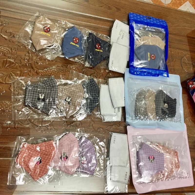 Set 3 khẩu trang vải Disney chính hãng săn sale cho bé, tặng kèm 6 lót pm2.5