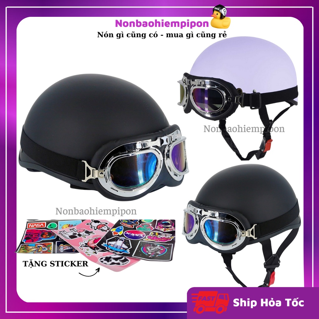 Nón bảo hiểm nửa đầu kính phi công đáng yêu , Mũ bảo hiểm cute tặng kèm sticker phù hợp cho cả nam và nữ