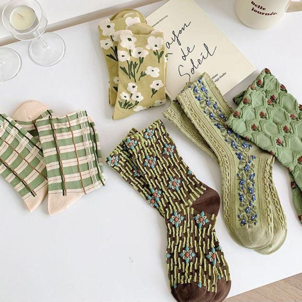 Preston Vớ Jacquard Mùa Thu Thêu Hoa Phong Cách Đại Học Cổ Điển