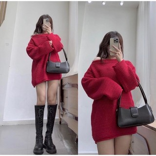 60-85KG Áo len bigsize Lệch Vai hàng qccc dây vặn