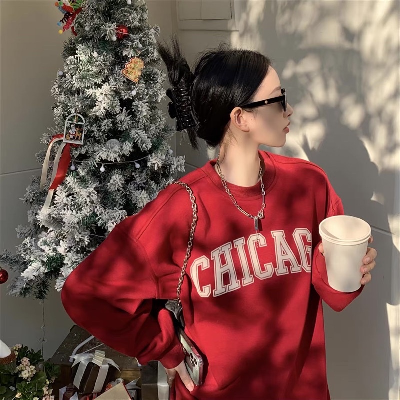Áo sweater form rộng unisex ĐỎ DÔ CHICAGO áo khoác sweater form rộng nam nữ