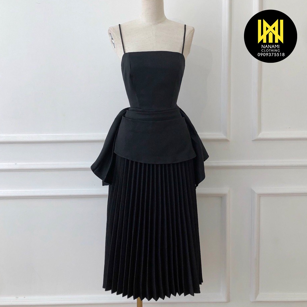 ( HÀNG CHUẨN ĐẸP ) Đầm hai dây phối dập ly cotton hàn Nanami form dáng dịu dàng thướt tha đi tiệc sang chảnh - ATNU070