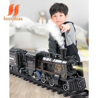 Bộ đồ chơi đường ray xe lửa chạy bằng hơi nước có âm thanh và đèn dành cho trẻ em diy