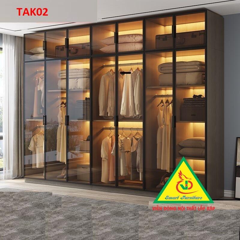 Tủ quần áo gỗ MDF cánh kính cường lực khung nhôm TAK03 - Nội thất lắp ráp Viendong Adv