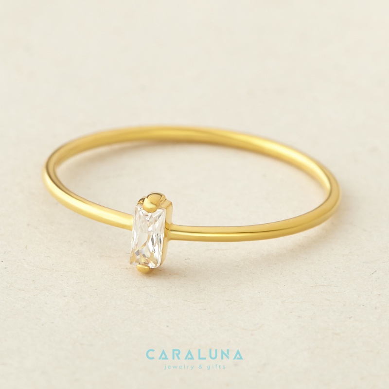 [Có bảo hành] Nhẫn Bạc Nữ CARA LUNA Đính Đá Baguette Dọc Dainty Lady - BR47