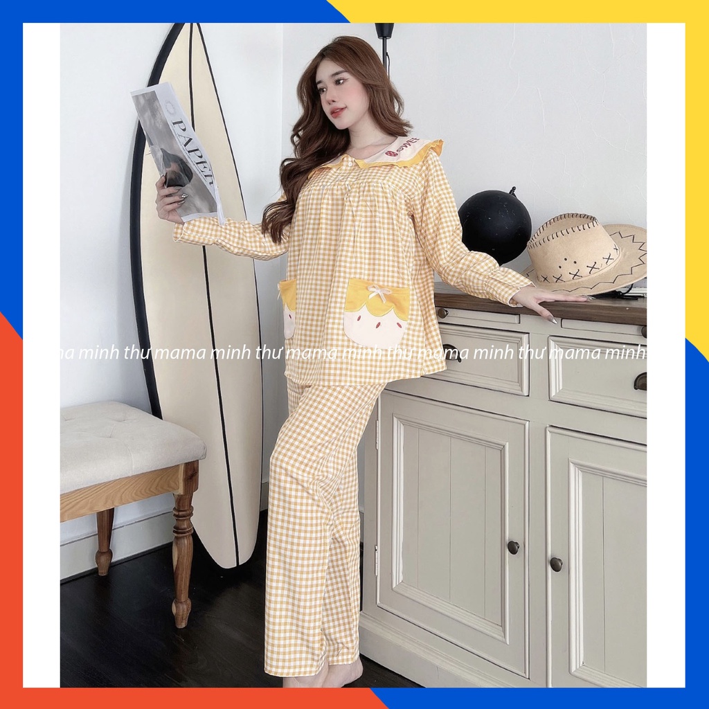 Bộ bầu - bộ sau sinh - cho con bú - 2 chức năng - chất liệu ktee lanh ( Túi Thêu Qủa Dâu WEET-Dài )