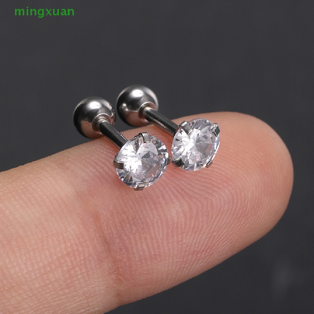 1 Đôi Khuyên Tai Bằng Thép Không Gỉ Đính Đá Zircon Thời Trang