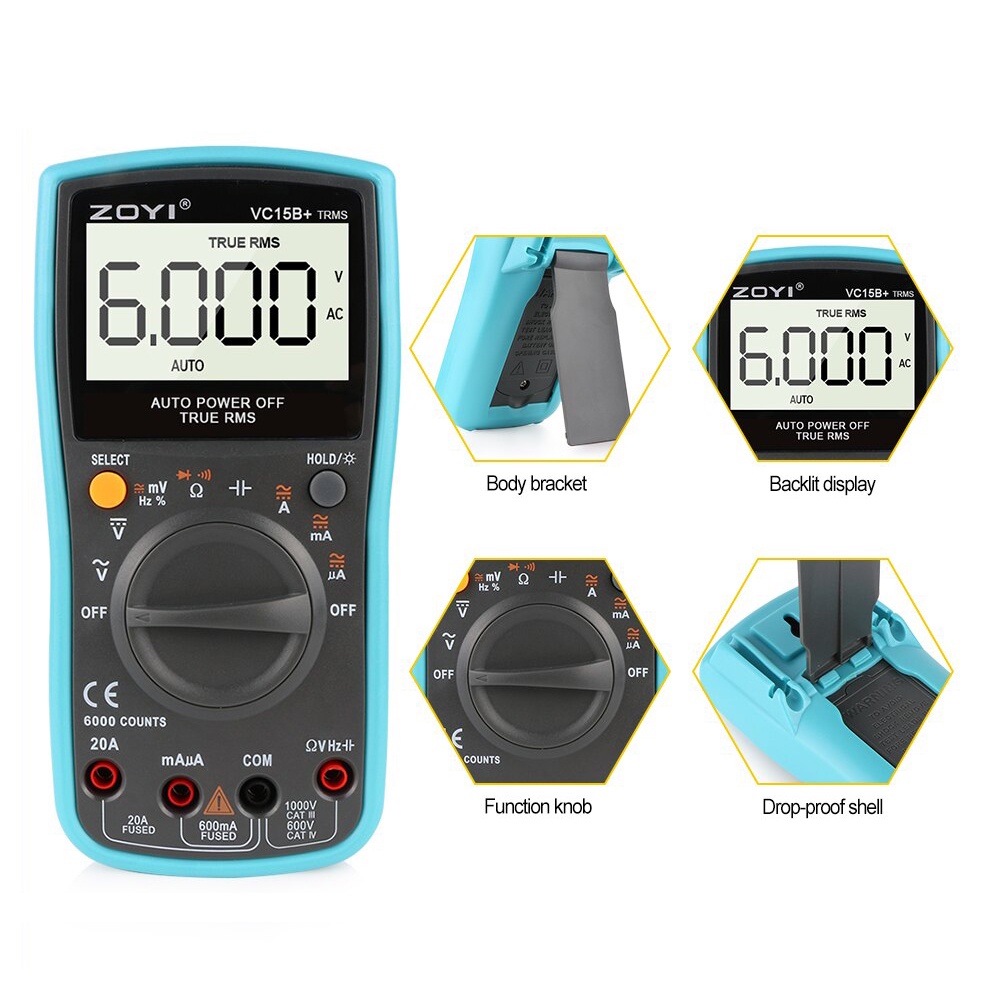 Đồng hồ đo điện vạn năng kỹ thuật số ZOYI VC15B+ True RMS 6000 count auto ranges (Không bao gồm pin) - Hàng chính hãng