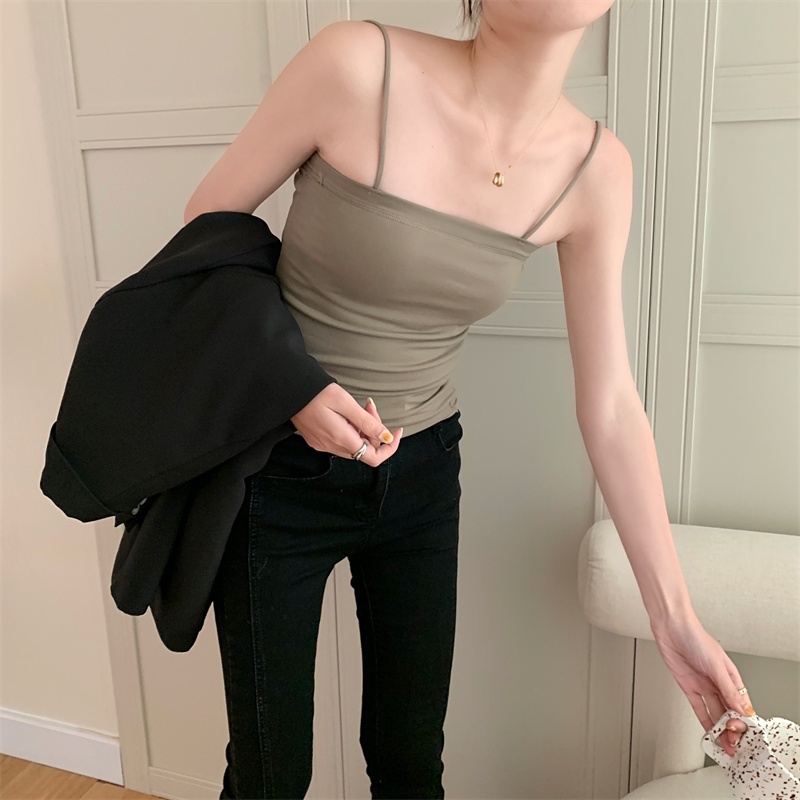 NRVP Áo Tank Top Đơn Co Giãn Phong Cách Hàn Quốc Mới Với Đệm Lót