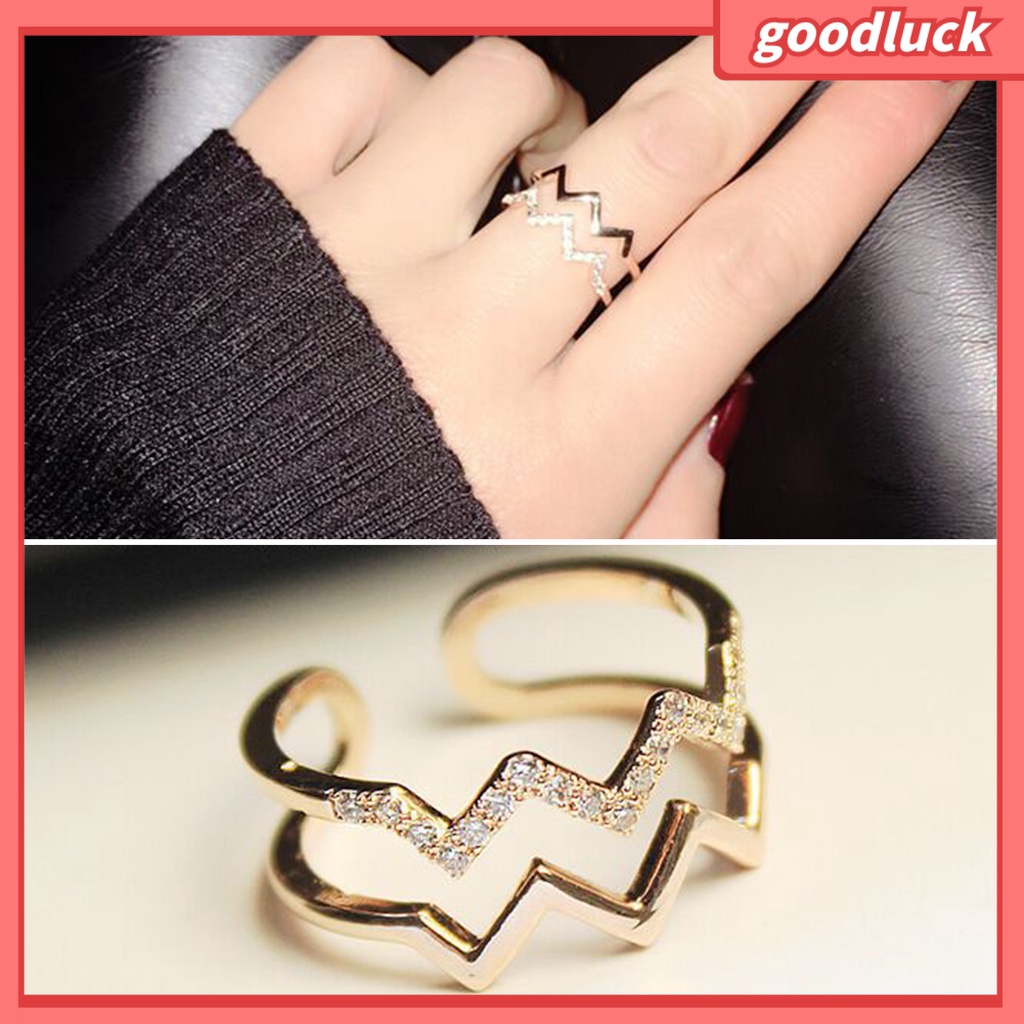 Chúc may mắn| Nhẫn Nữ Hai Lớp Gợn Sóng Lấp Lánh