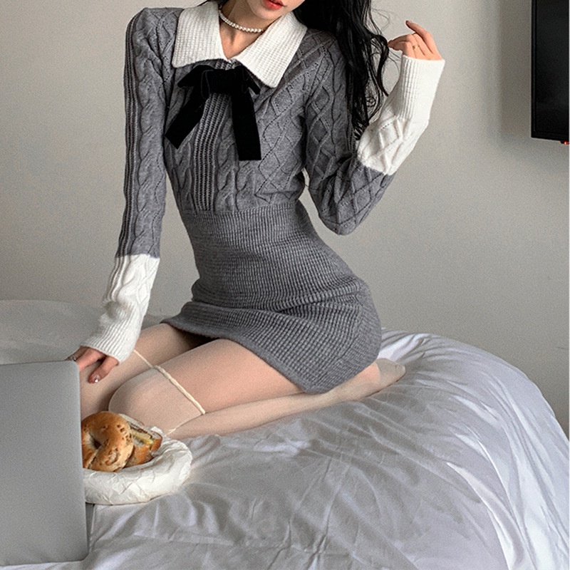 Đầm Dệt Kim Dài Tay Ôm Hông Phong Cách Hàn Quốc Mới Cho Nữ