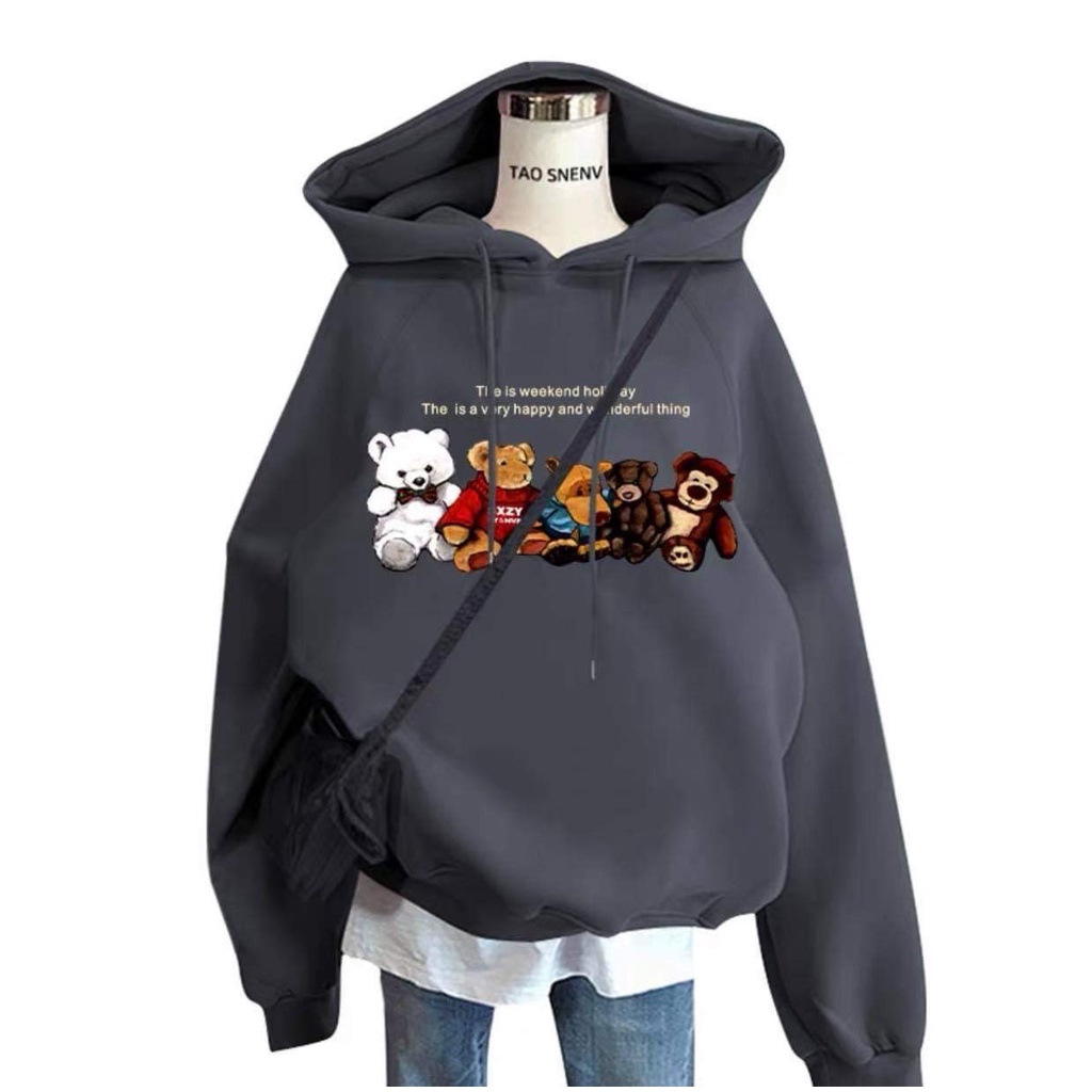 Áo hoodie nữ nam form rộng unisex KONOVA chất liệu nỉ bông dày dặn in hình 5 chú gấu