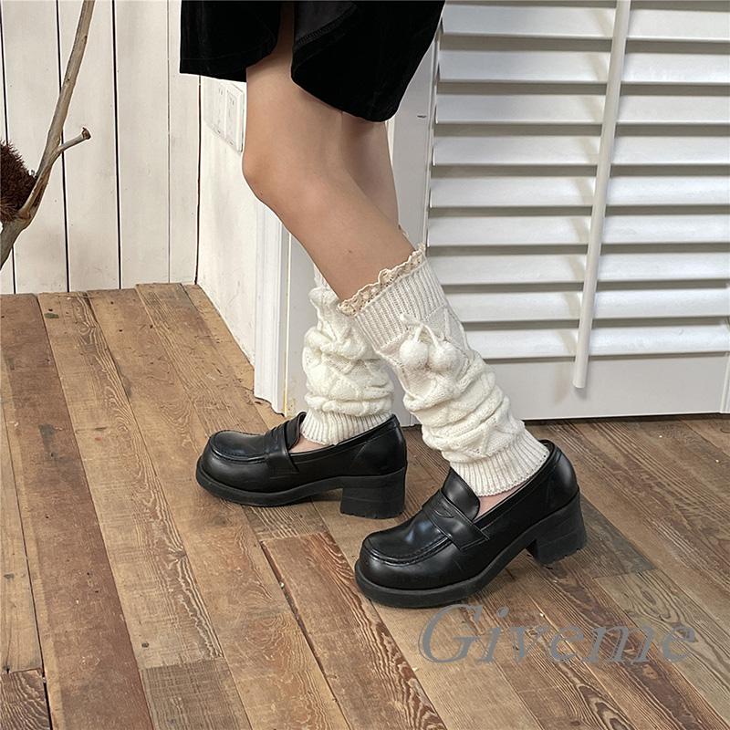 Vớ Ống Chân Dệt Kim Giữ Ấm Phối Ren Và Bóng Lông Thời Trang Đường Phố Cho Nữ