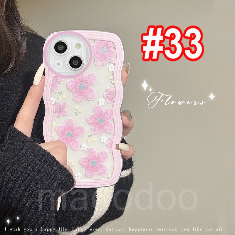 Samsung Galaxy A54 A34 A24 A14 A04 A12 A23 A73 A53 A52 A52S A33 A32 A72 A22 A13 4G 5G A03S A02S A11 A02 A03 A51 A50 A50S A30S A20 A30 A20S A10S A21S M12 M22 M32 M11 M02 Cute Strawberry Blue Pink Flower Waves Edge Shockproof TPU Soft Clear Phone Case BW 33