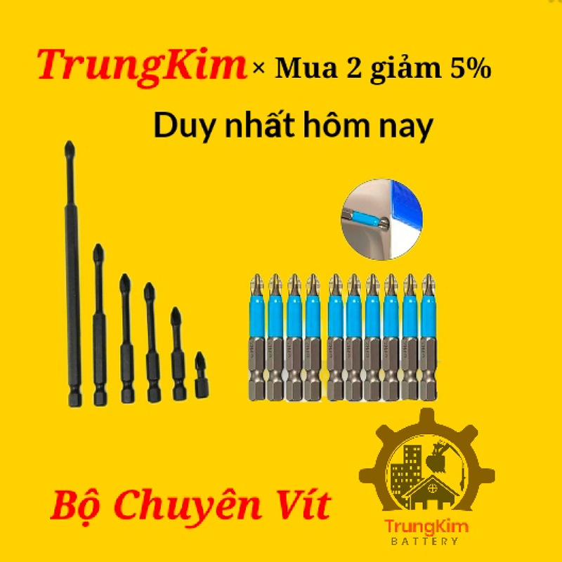 Trọn bộ 12 mũi vít , khoan bằng thép s2 , đầu vít có nam châm vĩnh cửu, chuôi lục giác , đầu chéo philips, bộ vít đa năn