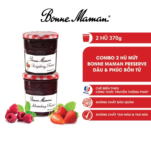 Combo 2 Hũ Mứt Bonne Maman Preserve Dâu & Phúc Bồn Tử - 370g x 2