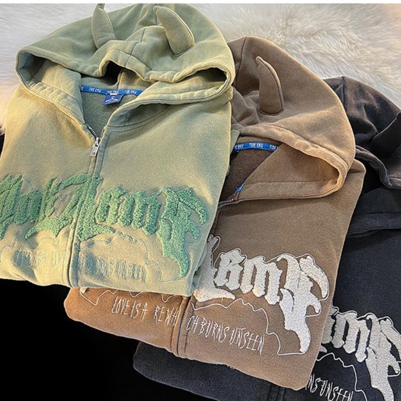 Áo Khoác Hoodie Có Khóa Kéo Dáng Rộng In Chữ Thời Trang Dễ Thương Cho Nữ