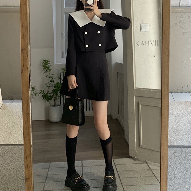 (HÀNG SẴN) ÁO CỔ V TAY DÀI CÓ ĐÚP LÓT ĐỨNG FORM PHỐI CỔ HẢI QUÂN, AÓ KHOÁC TIỂU THƯ CAO CẤP