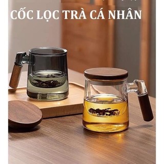 Cốc lọc trà thủy tinh có nắp Vân sọc , Cốc pha trà cá nhân có lõi lọc, thủy tinh cao cấp chịu nhiệt không chì