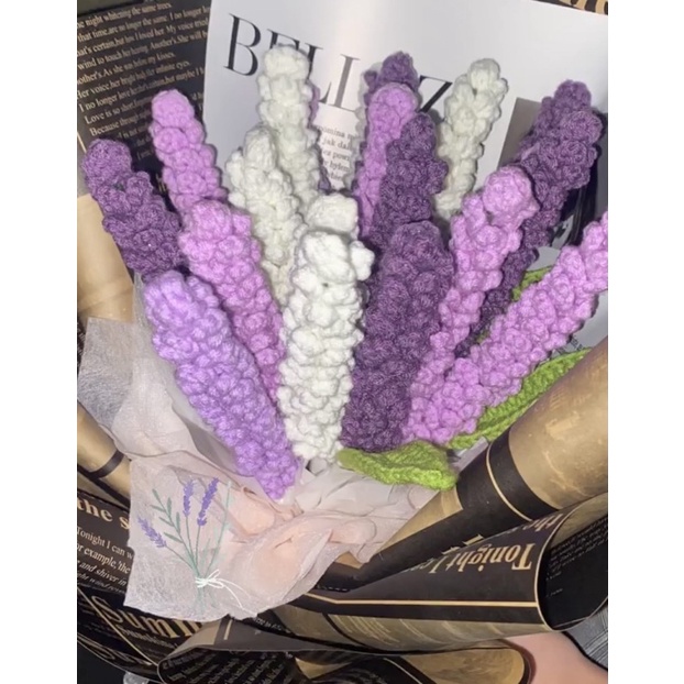 Hoa lavender bằng len đan móc handmade