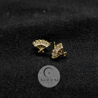 Khuyên tai bạc nữ hình quạt đính đá Moon Silver, bông tai bạc nữ 925 phong cách trẻ trung