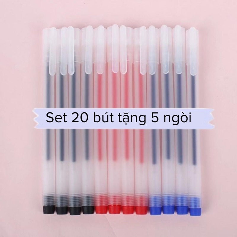 Set 20 bút gel văn phòng phẩm vỏ nhám, thay được ngòi