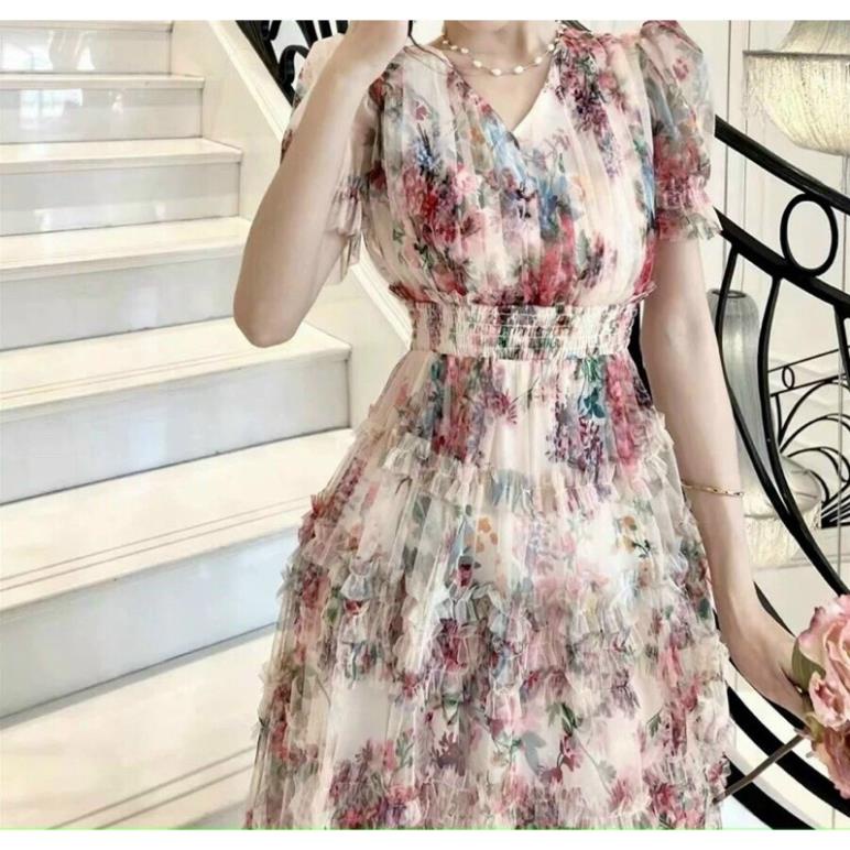 151222 HÀNG NHẬP - ĐẦM MAXI LƯỚI HOA XOÈ TẦNG CAO CẤP