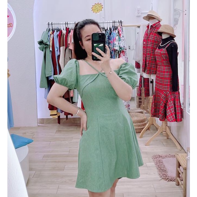 Áo váy đôi xanh rêu dây cổ xinh xắn - Đồ đôi Forever Couple Store | Tiệm Đồ Đôi