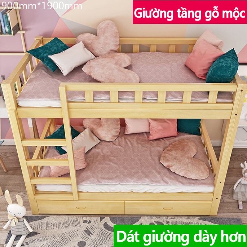 Giường tầng, giường gỗ thông không mối mọt KT 90 x 190 x 160 , Tặng Tab Đầu Giường