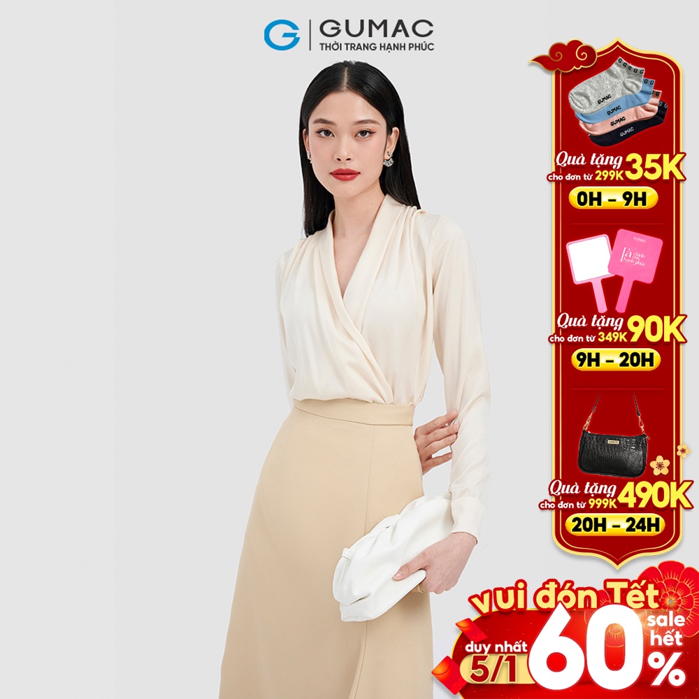Áo kiểu cổ xếp nếp thời trang GUMAC AC10049
