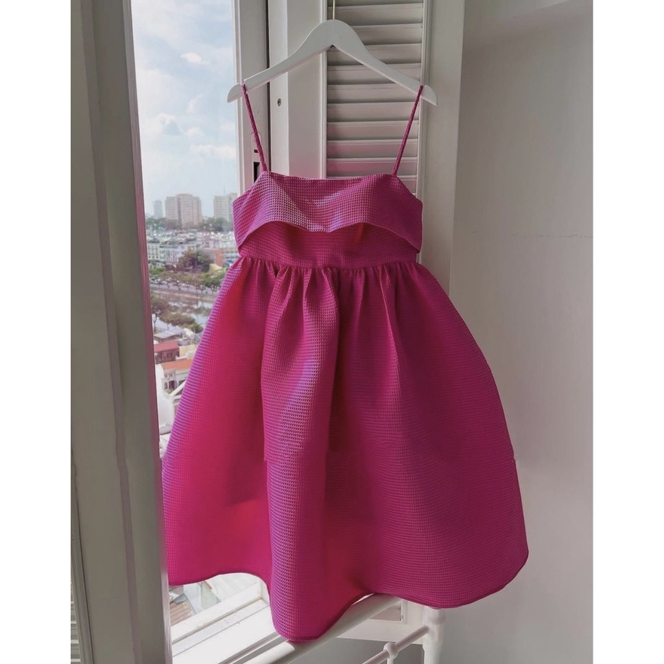 VÁY 2 DÂY THẮT NƠ SAU LƯNG, ĐẦM XỐP, DÁNG BABY DOLL RỘNG