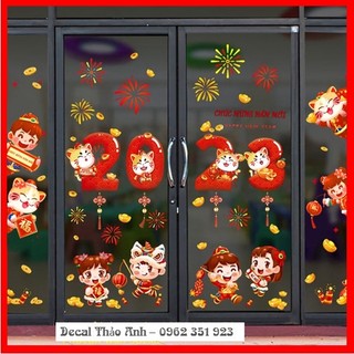 Decal Tết, trang trí cửa kính, cửa hàng, trang trí tường