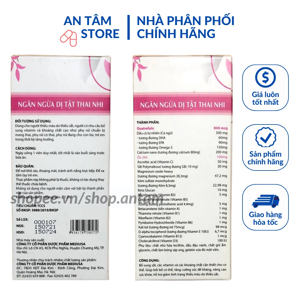 Viên uống Pronatal cung cấp dưỡng chất cho bà bầu, bổ sung canxi, sắt và vitami cho mẹ bầu và cho con bú