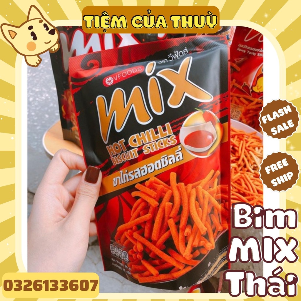 Snack Bim Bim MIX ,Tăm MIX Vị Đùi Gà Nướng; Thịt Xông Khói; Trứng muối Thái Lan 60G