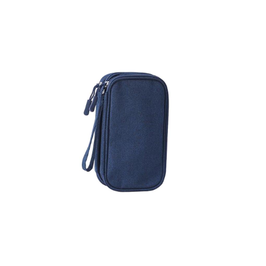 Túi Đựng Dây Cáp Sạc Dự Phòng Hai Lớp Chống Bụi Có Khóa Kéo Màu Hồng