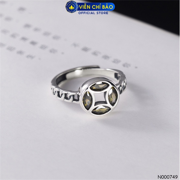 Nhẫn đồng xu đính đá chất liệu bạc Thái 925 thời trang phụ kiện trang sức nữ Viễn Chí Bảo N000749