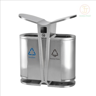 THÙNG RÁC NGOÀI TRỜI INOX 2 NGĂN 70L CÓ MÁI CHE MƯA HP