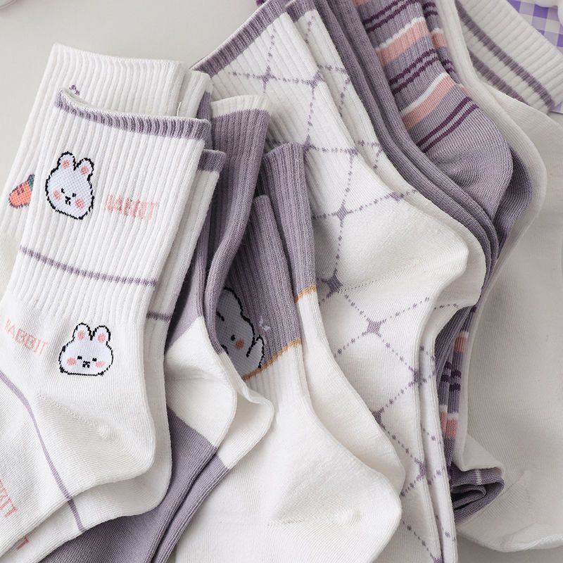 Tất nữ cao cổ, họa tiết thỏ cà rốt đáng yêu, phong cách hàn quốc, chất liệu thoáng mát, thấm hút mồ hôi