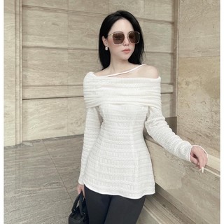( Kèm Ảnh Sàn ) Áo Len Ren Trễ Vai Chéo Dây Cổ