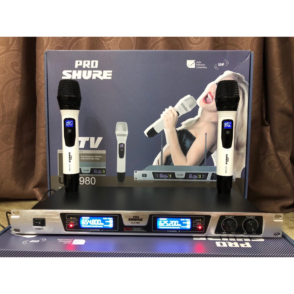 Mic Hát Karaoke GIA ĐÌNH, Bộ Đôi Micro Không Dây SHURE ULX 980, Bắt Sóng Cực Xa, Hát Nhẹ - BH 12 THÁNG 1 ĐỔI 1