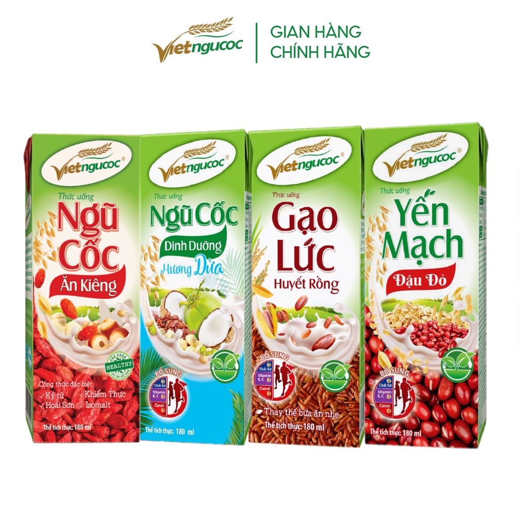 Lốc 4 Hộp Sữa Ngũ Cốc Dinh Dưỡng VIỆT NGŨ CỐC Thơm Béo Uống Liền Nhiều Loại