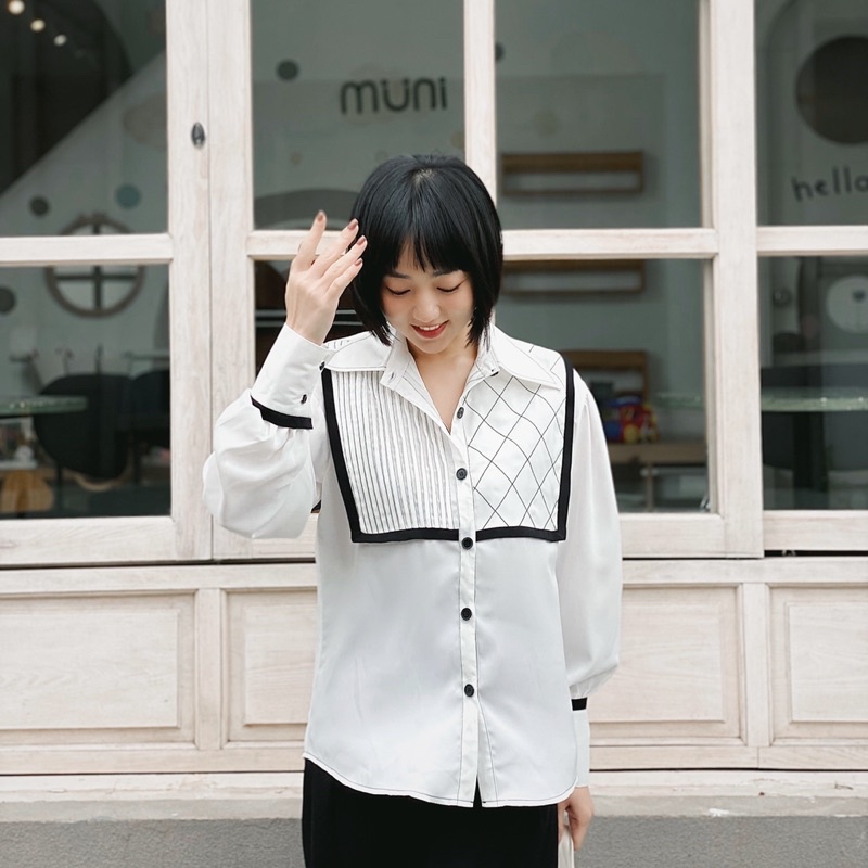 somi trắng viền đen - quần đen xuông - Luuhanh