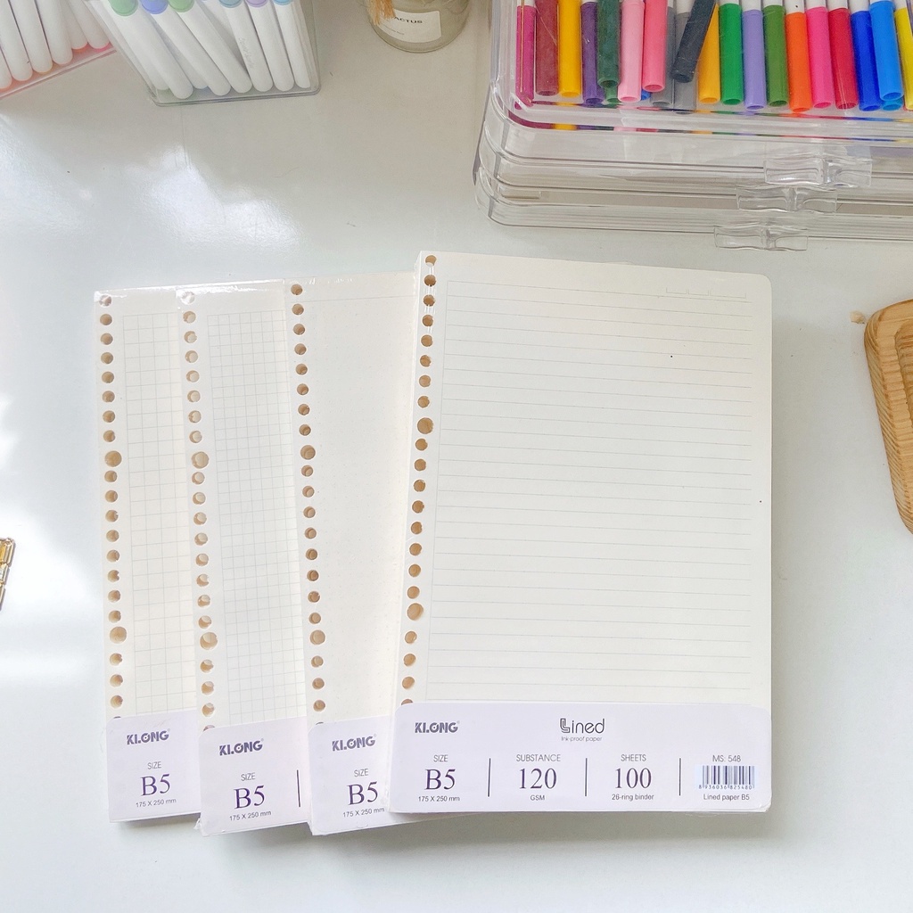 Ruột sổ còng Giấy refill sổ còng KLONG A5 6 lỗ 100 tờ ghi chép bài học nhật kí take notes bullet journal