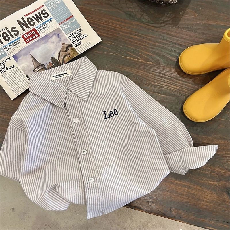 Áo sơ mi dài tay kẻ sọc Lee cho bé trai, thời trang thu đông, phong cách Hàn Quốc