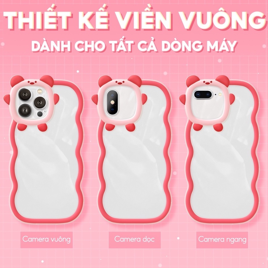 Ốp iphone viền gấu lượn sóng Pink Kirby hồng cho 6/6plus/6s/6splus/7/7plus/8/8plus/x/xr/xs/11/12/13/pro/max/plus/promax