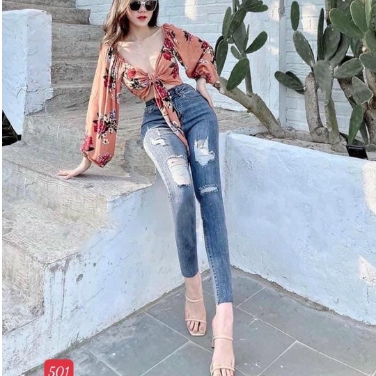 Quần jean nữ co giãn, quần bò lưng cao 9 tấc dáng ôm body cạp cao nhiều mẫu Bi_shop 173 ms501