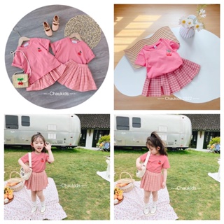 SALE SET ÁO COTTON CHÂN VÁY XẾP LY XÒE CHO BÉ GÁI SIZE 8-18KG VCHERRY